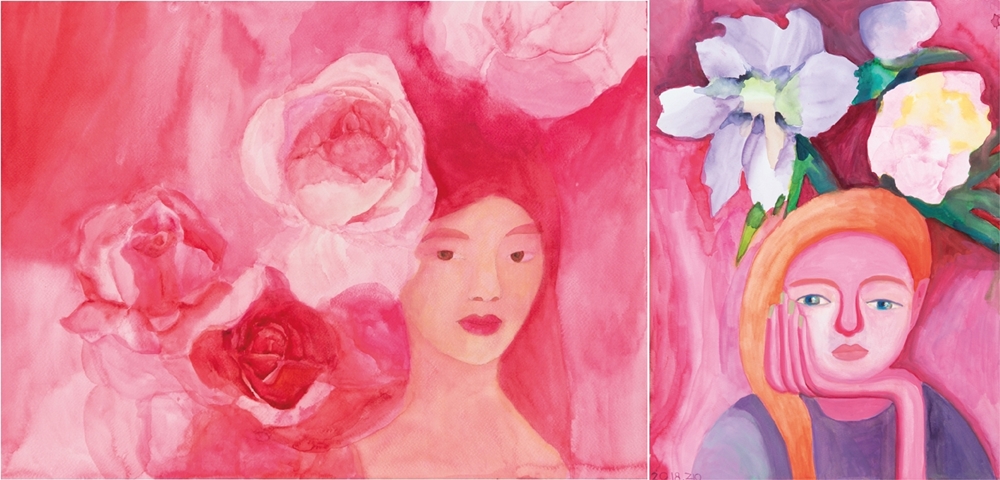 김지우 ‘분홍 꽃 자화상’, 김지우 ‘턱을 괸 여자’.jpg